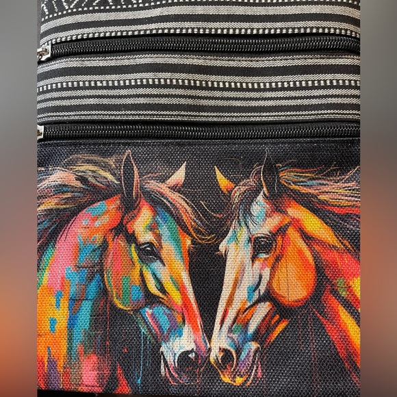 unbranded/unisex Handbags - Horse Print Oil Painting Styled Crossbody Bag, 2 Side Zip Pockets 9.5x8 NEW